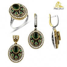 Gümüş Otantik Taşlı Set